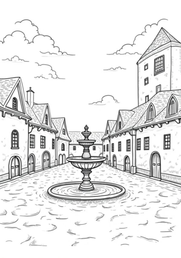 Village Scenes Coloring Book - Digital Download - 25 Pages