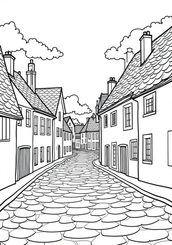 Charming Village Digital Coloring Book - 24 Pages