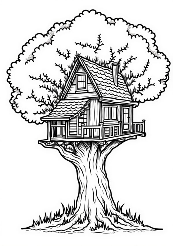 Tree House Coloring Book for Relaxation - 26 Pages