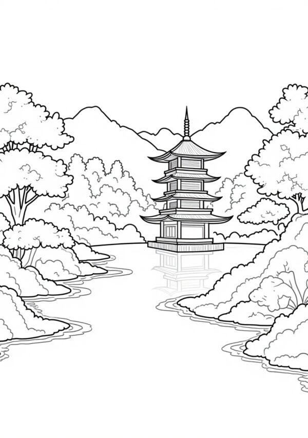 Serene Temple Coloring Book for Relaxation and Creativity - 25 Pages