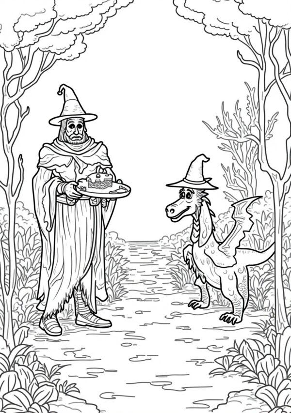 Magical Wizard and Dragon Coloring Book - Digital Download - 26 Pages