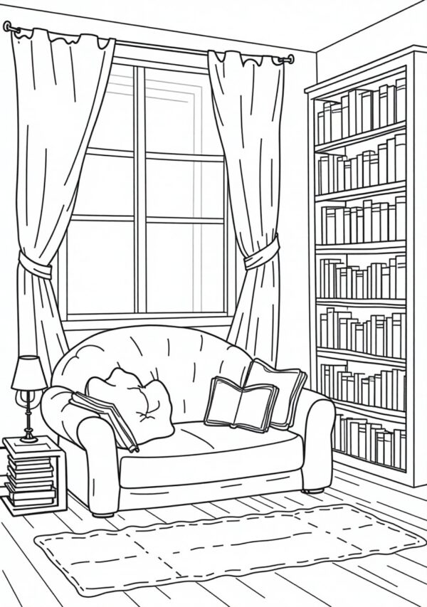 Relaxing Coloring Book: Cozy Reading Nooks - 25 Pages