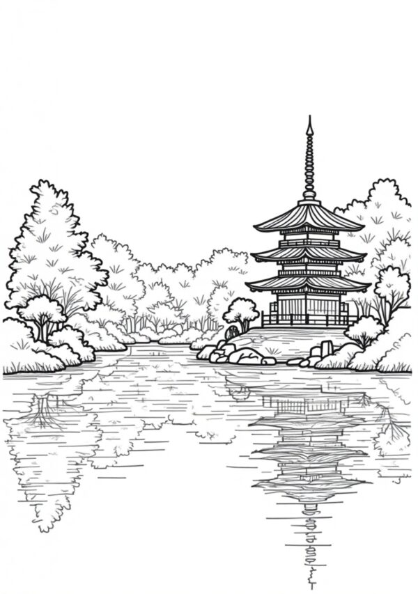 Serene Temple Coloring Book for Relaxation and Creativity - 25 Pages - Image 2