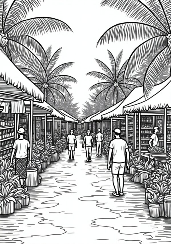 Charming Market Scenes Coloring Book - 26 Pages - Image 2