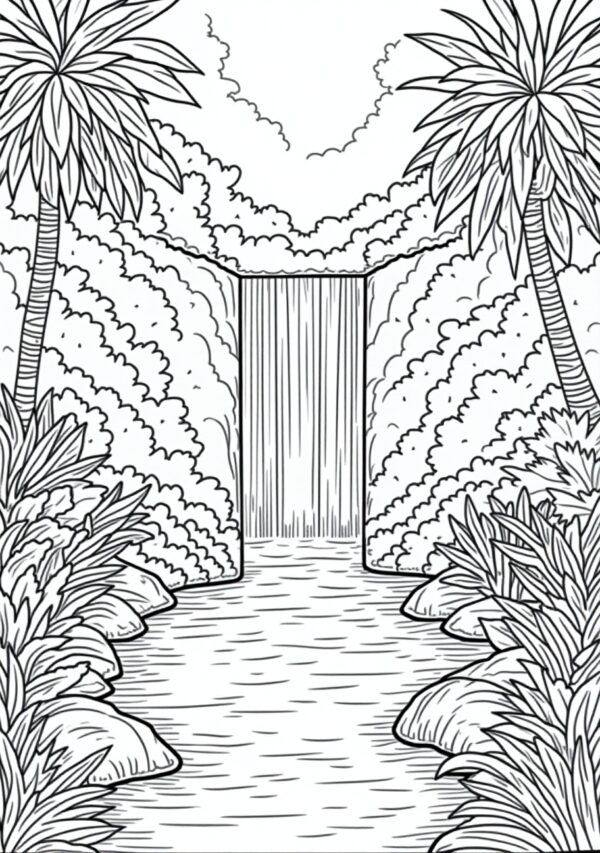 Botanical Waterfall Coloring Book: Calming & Intricate Designs - 23 Pages