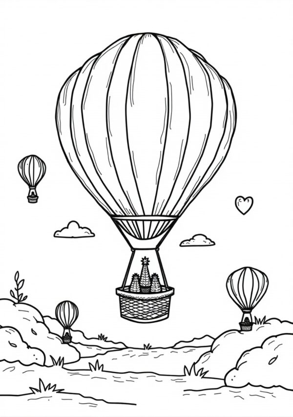 Hot Air Balloon Coloring Book - Digital Download - 26 Pages