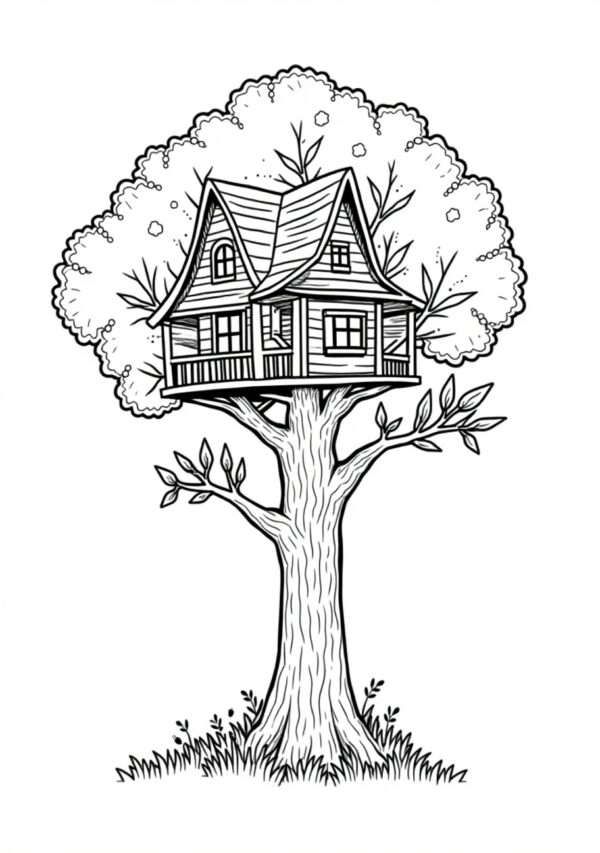 Tree House Coloring Book for Relaxation - 26 Pages - Image 2