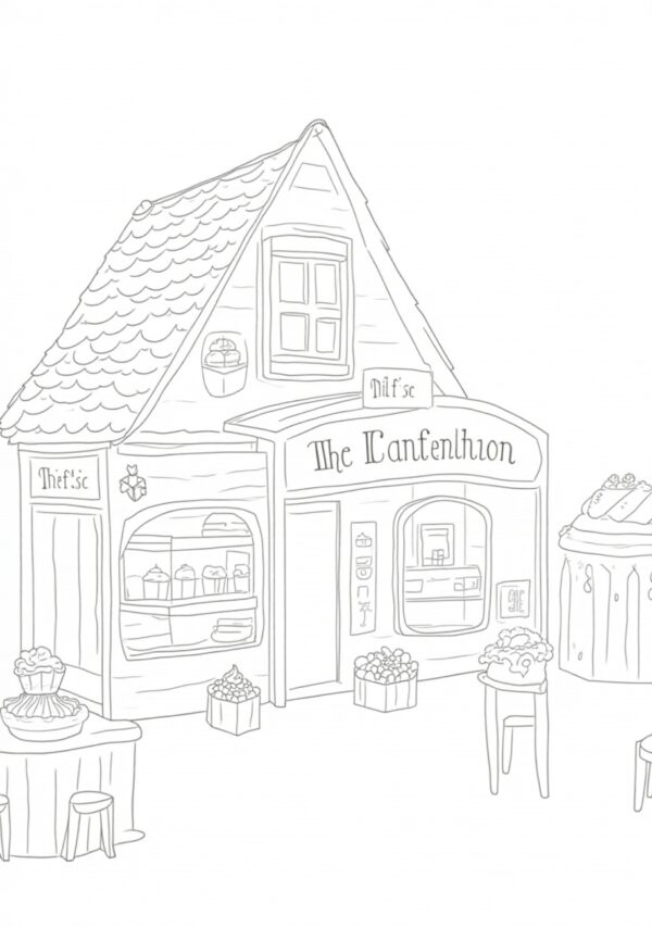 Charming Bakery Scenes Coloring Book Digital Download - 23 Pages