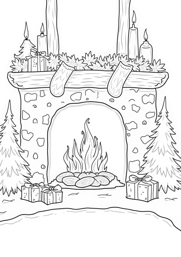 Cozy Holiday Fireplace Coloring Book: Relax and Unwind - 26 Pages