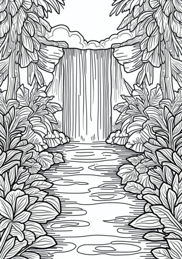 Botanical Waterfall Coloring Book: Calming & Intricate Designs - 23 Pages - Image 2