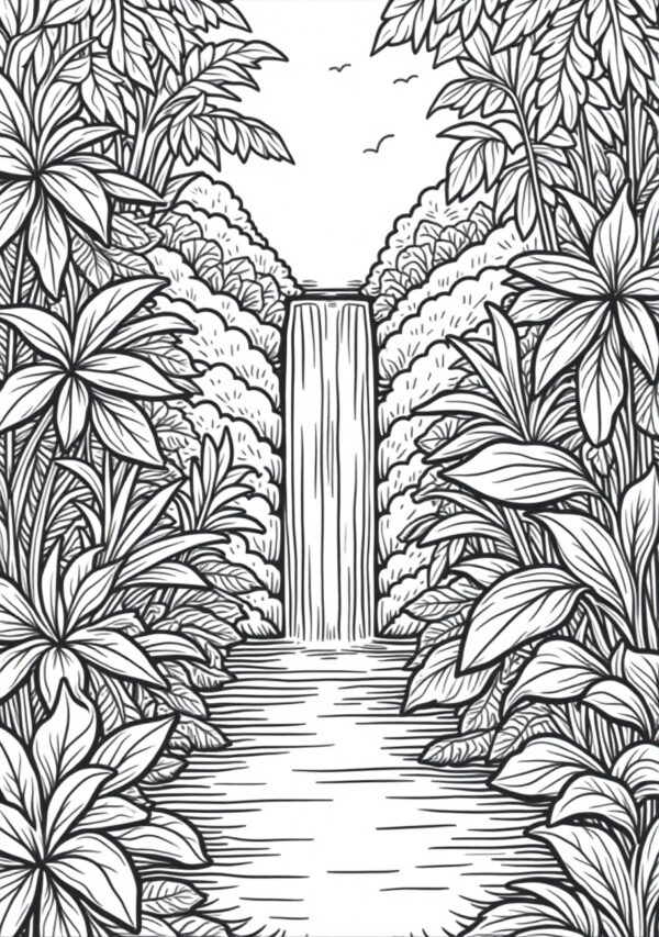 Botanical Waterfall Coloring Book: Calming & Intricate Designs - 23 Pages - Image 3