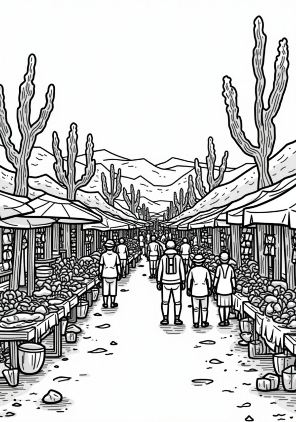 Charming Market Scenes Coloring Book - 26 Pages - Image 3