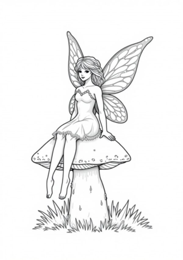 Enchanting Fairy and Mushroom Coloring Book - 26 Pages - Image 2