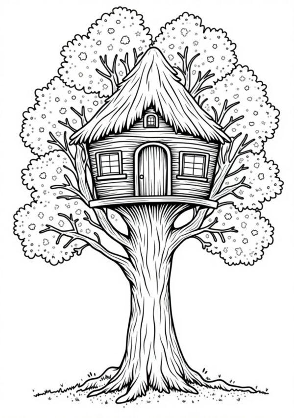 Tree House Coloring Book for Relaxation - 26 Pages - Image 3