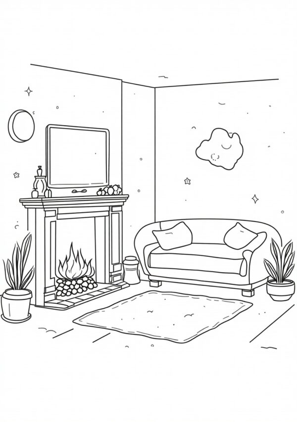 Cozy Fireplace Scenes Coloring Book: Digital Download - 23 Pages