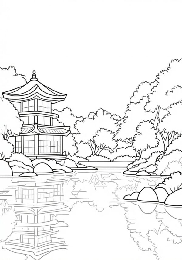 Serene Temple Coloring Book for Relaxation and Creativity - 25 Pages - Image 3