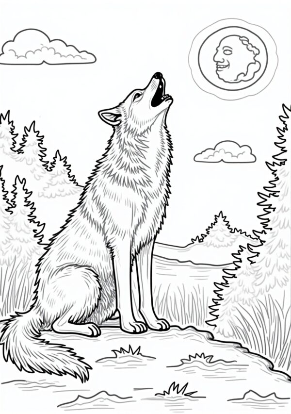 Wolf and Moon Coloring Book for Relaxation - 26 Pages