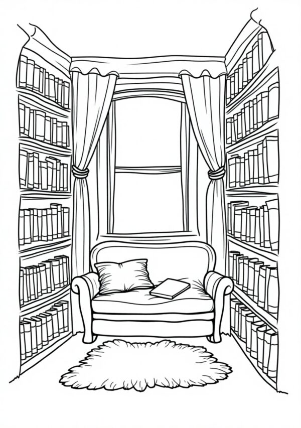 Relaxing Coloring Book: Cozy Reading Nooks - 25 Pages - Image 2