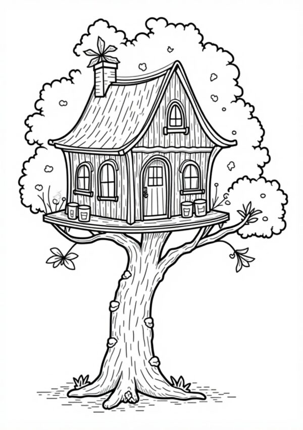 Tree House Coloring Book for Relaxation - 26 Pages - Image 4