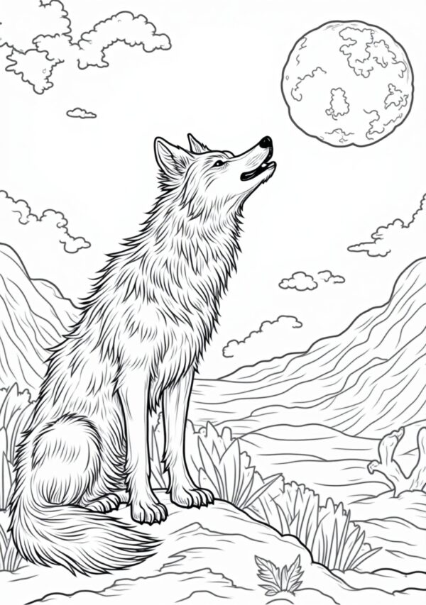 Wolf and Moon Coloring Book for Relaxation - 26 Pages - Image 2