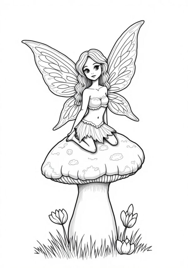 Enchanting Fairy and Mushroom Coloring Book - 26 Pages - Image 4