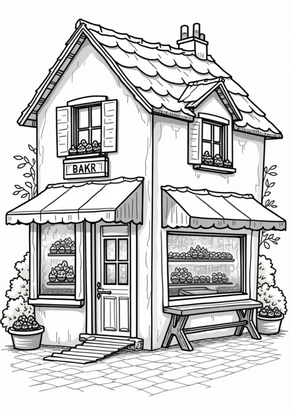 Charming Bakery Scenes Coloring Book Digital Download - 23 Pages - Image 2