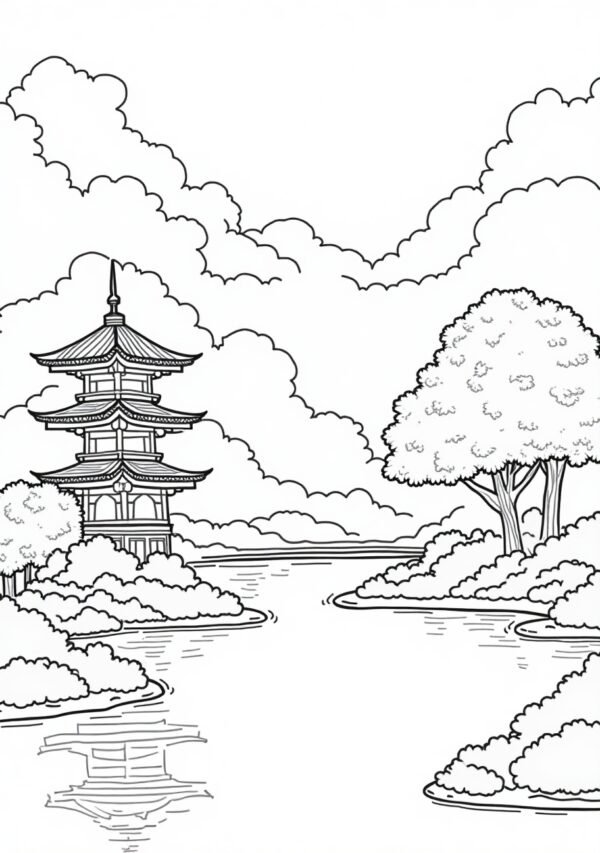 Serene Temple Coloring Book for Relaxation and Creativity - 25 Pages - Image 4