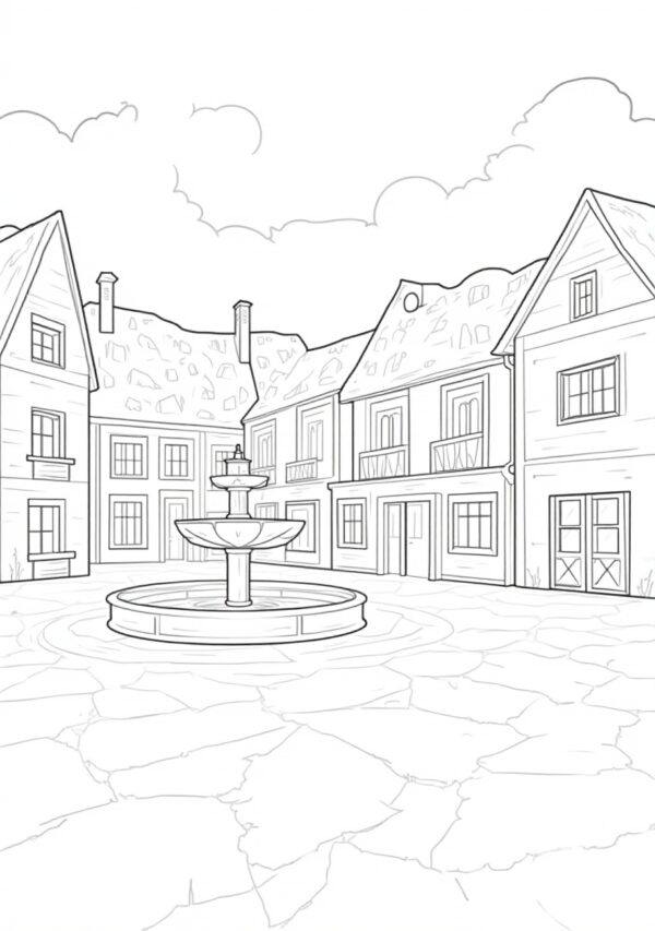 Village Scenes Coloring Book - Digital Download - 25 Pages - Image 3