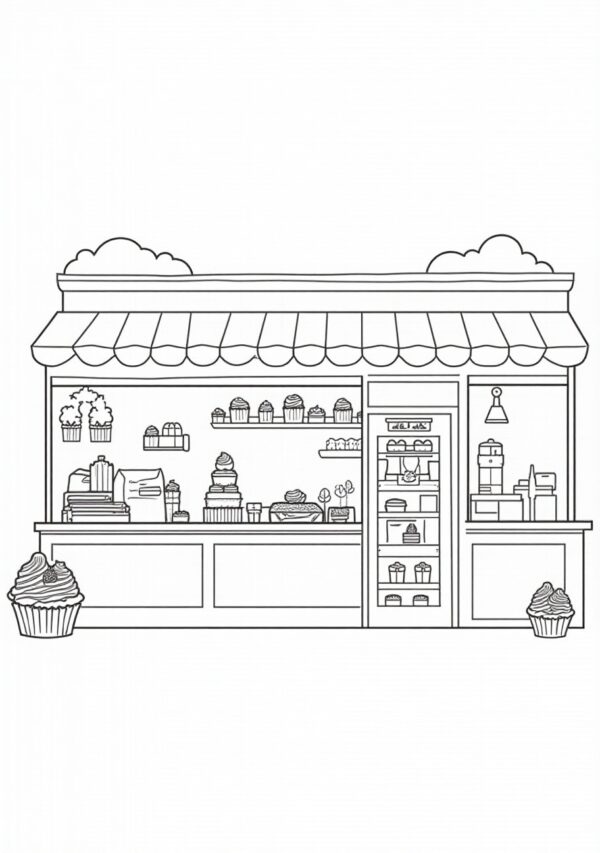 Charming Bakery Scenes Coloring Book Digital Download - 23 Pages - Image 4