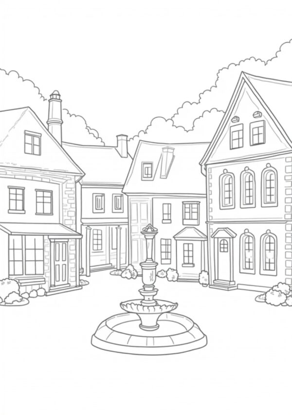 Village Scenes Coloring Book - Digital Download - 25 Pages - Image 4