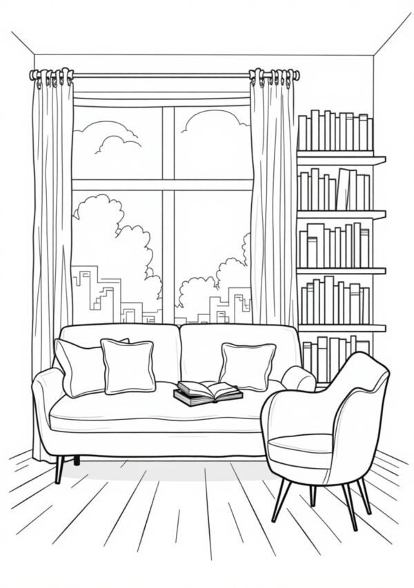 Relaxing Coloring Book: Cozy Reading Nooks - 25 Pages - Image 4