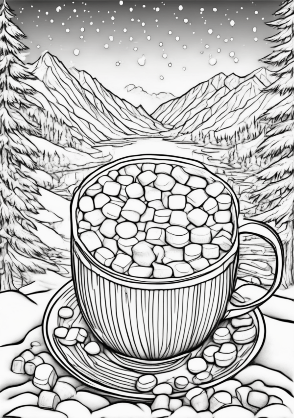 Christmas Coloring Book with Hot Cocoa Scenes - 11 Pages