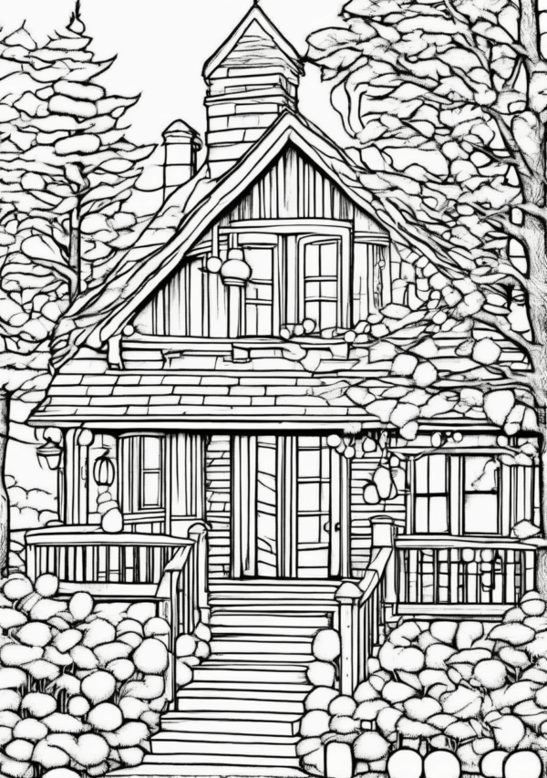 Enchanting Christmas Cottage Coloring Book - 11 Pages