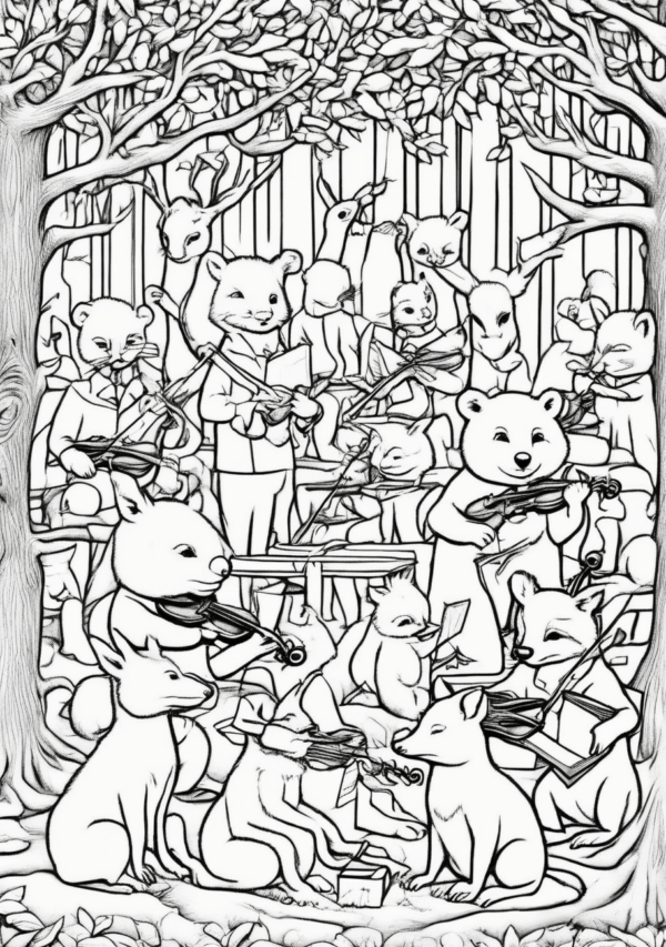 Christmas Animal Orchestra Coloring Book - 11 Pages