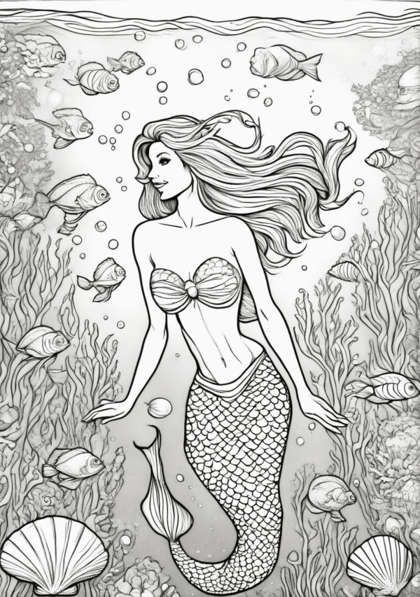 Beautiful Mermaid Christmas Coloring Book Download - 11 Pages