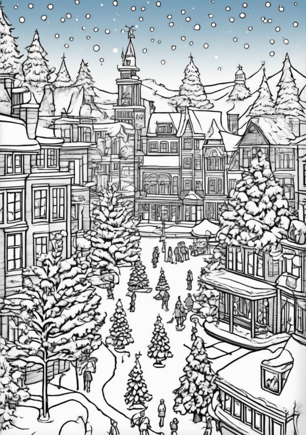 Christmas Town Tranquility Coloring Book Digital - 11 Pages