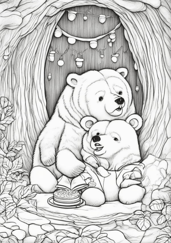 Christmas Cozy Bear Coloring Book - 11 Pages