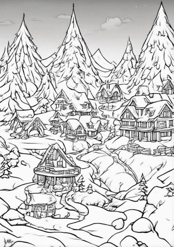 Christmas Coloring Book: Cozy Winter Village Scenes - 11 Pages