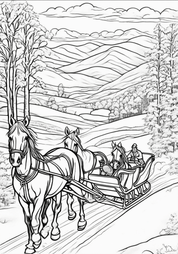 Christmas Horse Sleigh Coloring Book - 11 Pages