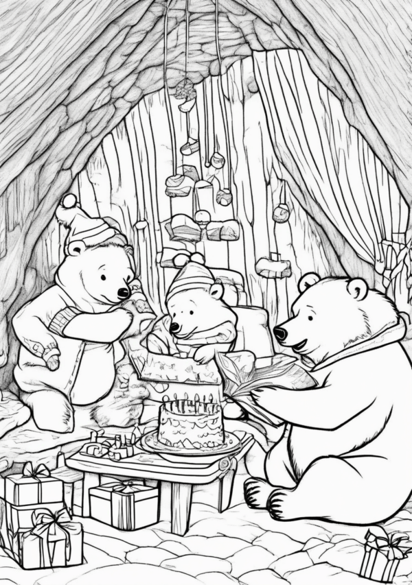 Christmas Cozy Bear Coloring Book - 11 Pages - Image 2