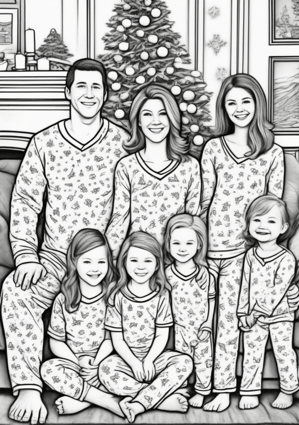 Unique Christmas Family Coloring Book - 11 Pages