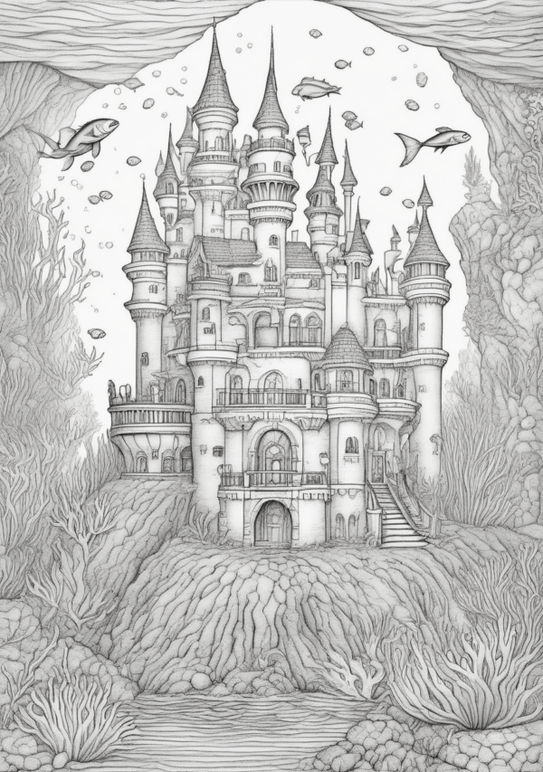 Underwater Castles Christmas Coloring Book - 11 Pages