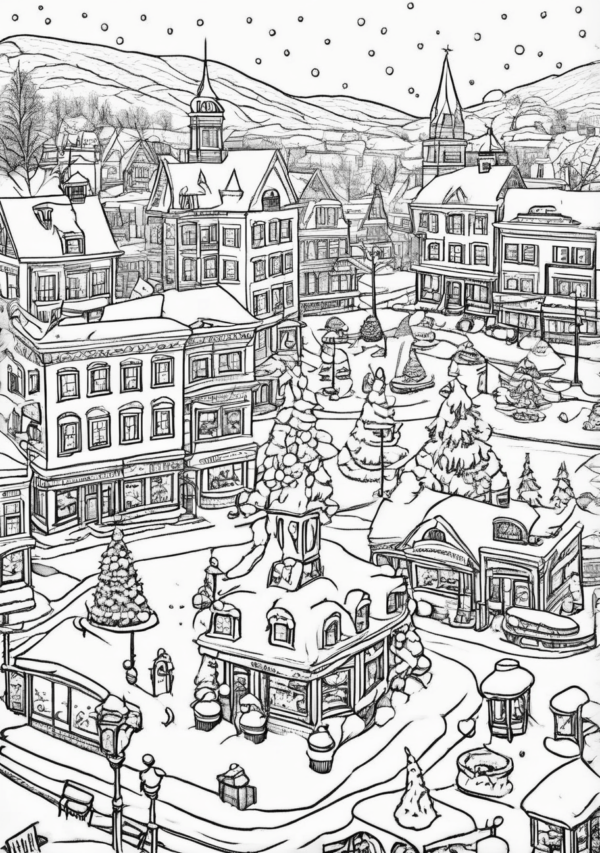 Christmas Town Tranquility Coloring Book Digital - 11 Pages - Image 2