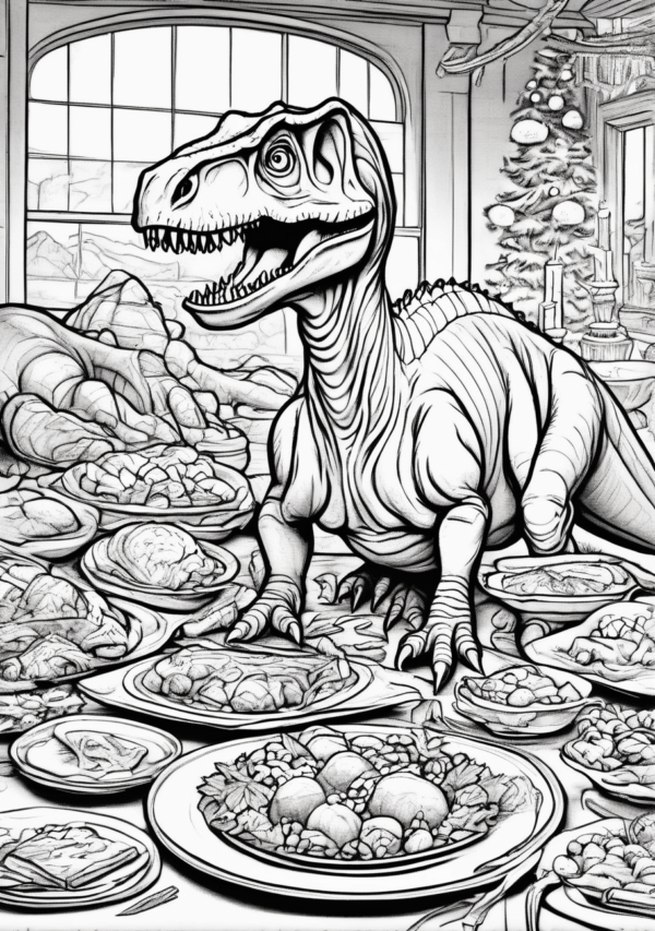 Christmas Dinosaur Coloring Book - 11 Pages