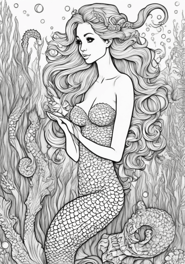 Christmas Mermaid Coloring Book - 11 Pages