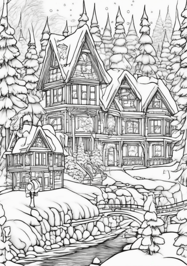 Christmas Village Coloring Book with Intricate Designs - 11 Pages