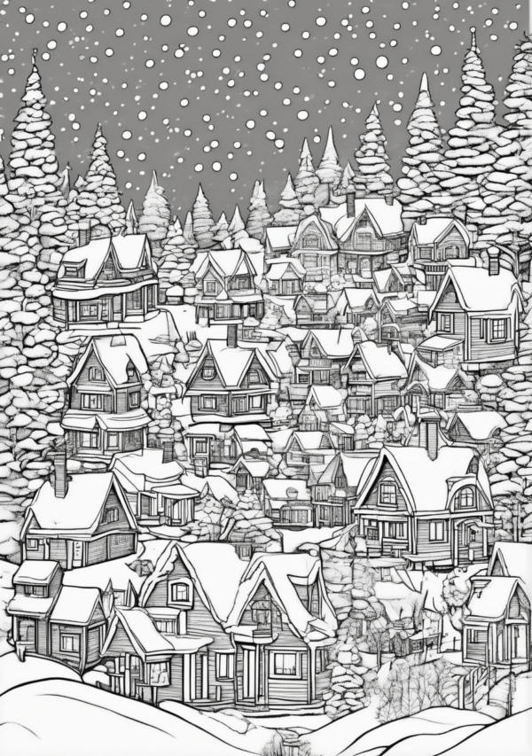 Charming Christmas Village Coloring Book - 11 Pages