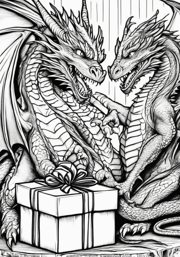 Christmas Dragon Coloring Book Digital Download - 11 Pages