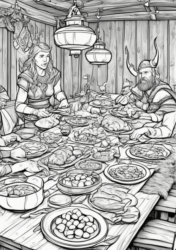 Christmas Viking Feast Coloring Book - Unique and Relaxing Designs - 11 Pages