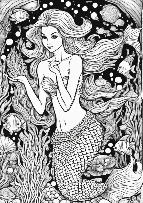 Beautiful Mermaid Christmas Coloring Book Download - 11 Pages - Image 2